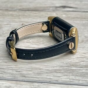 Fitbit Charge 6 Band Slim Leather Strap, Adjustable Size Bracelet Gold Accents
